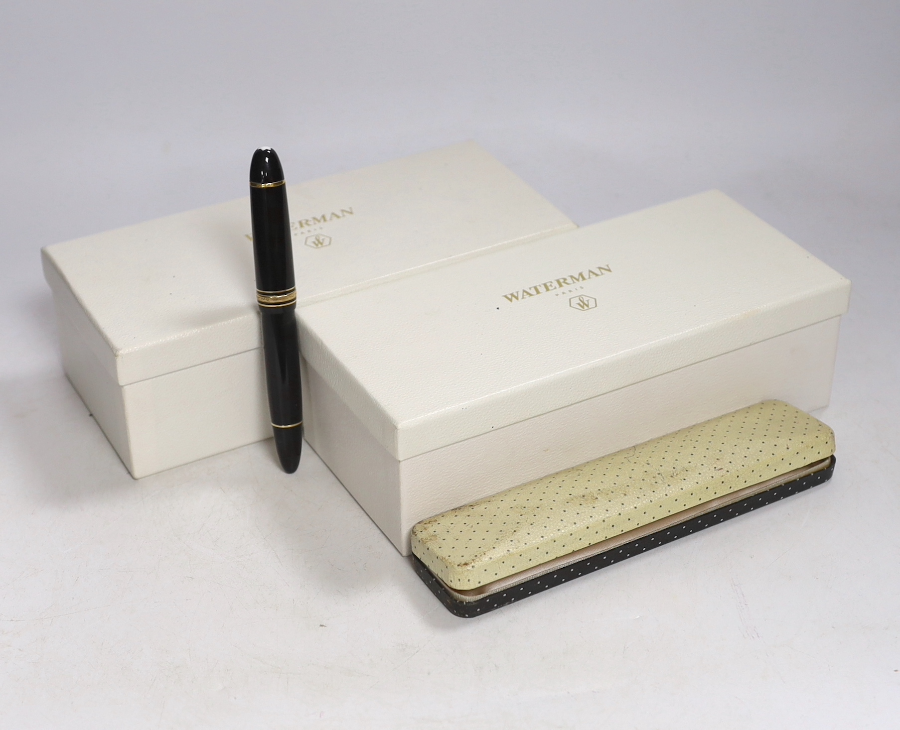 Two Waterman pens; a ball point and a fountain pen, a Montblanc fountain pen and a Parker fountain pen (4)